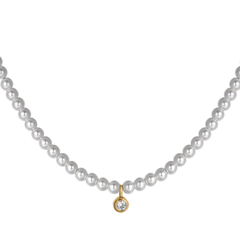 IP GOLD STEEL WOMEN'S NECKLACE WITH PEARLS WITH WHITE CRYSTAL