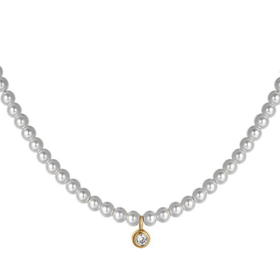 IP GOLD STEEL WOMEN'S NECKLACE WITH PEARLS WITH WHITE CRYSTAL