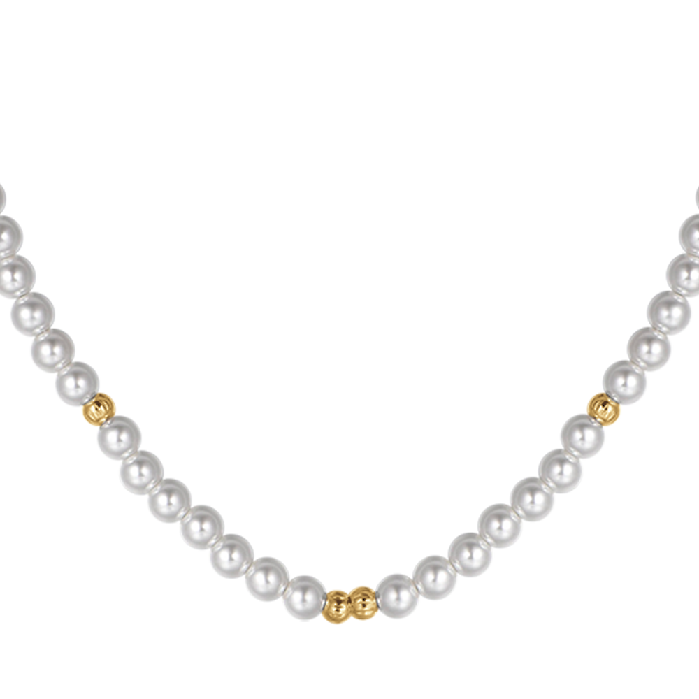 IP GOLD STEEL WOMEN'S NECKLACE WITH PEARLS AND IP GOLD STEEL ELEMENTS
