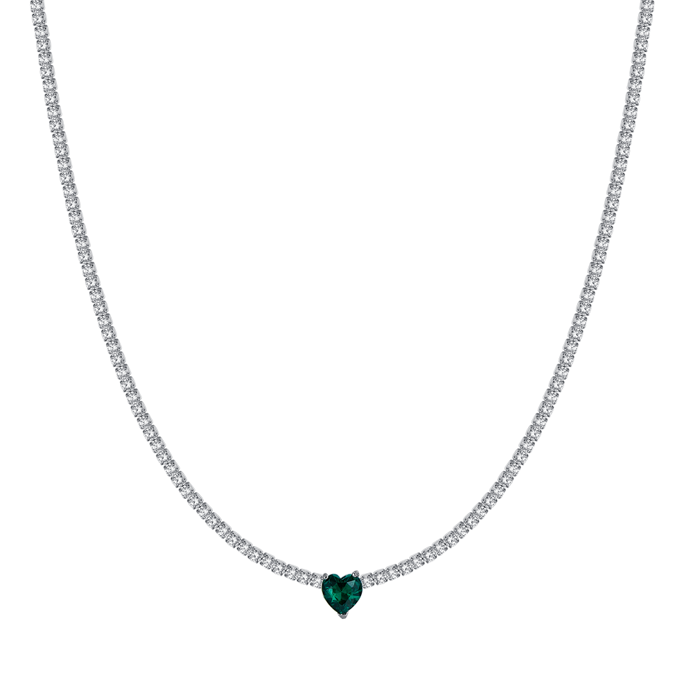 WOMAN'S TENNIS NECKLACE IN STEEL WITH WHITE CRYSTALS AND GREEN CRYSTAL HEART Luca Barra