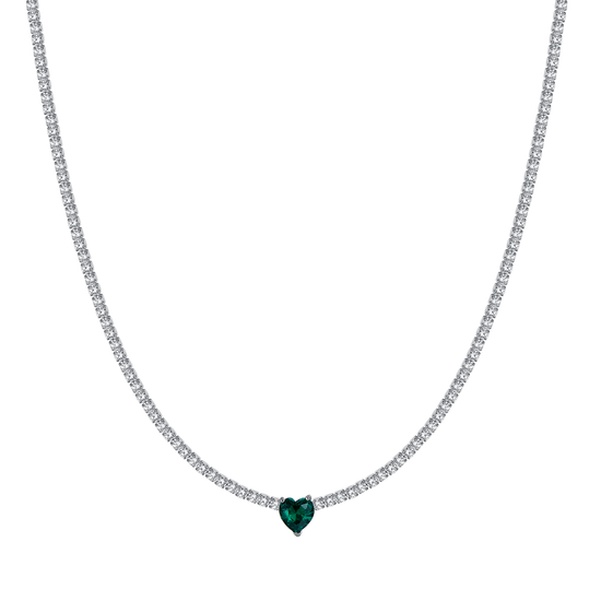 WOMAN'S TENNIS NECKLACE IN STEEL WITH WHITE CRYSTALS AND GREEN CRYSTAL HEART Luca Barra