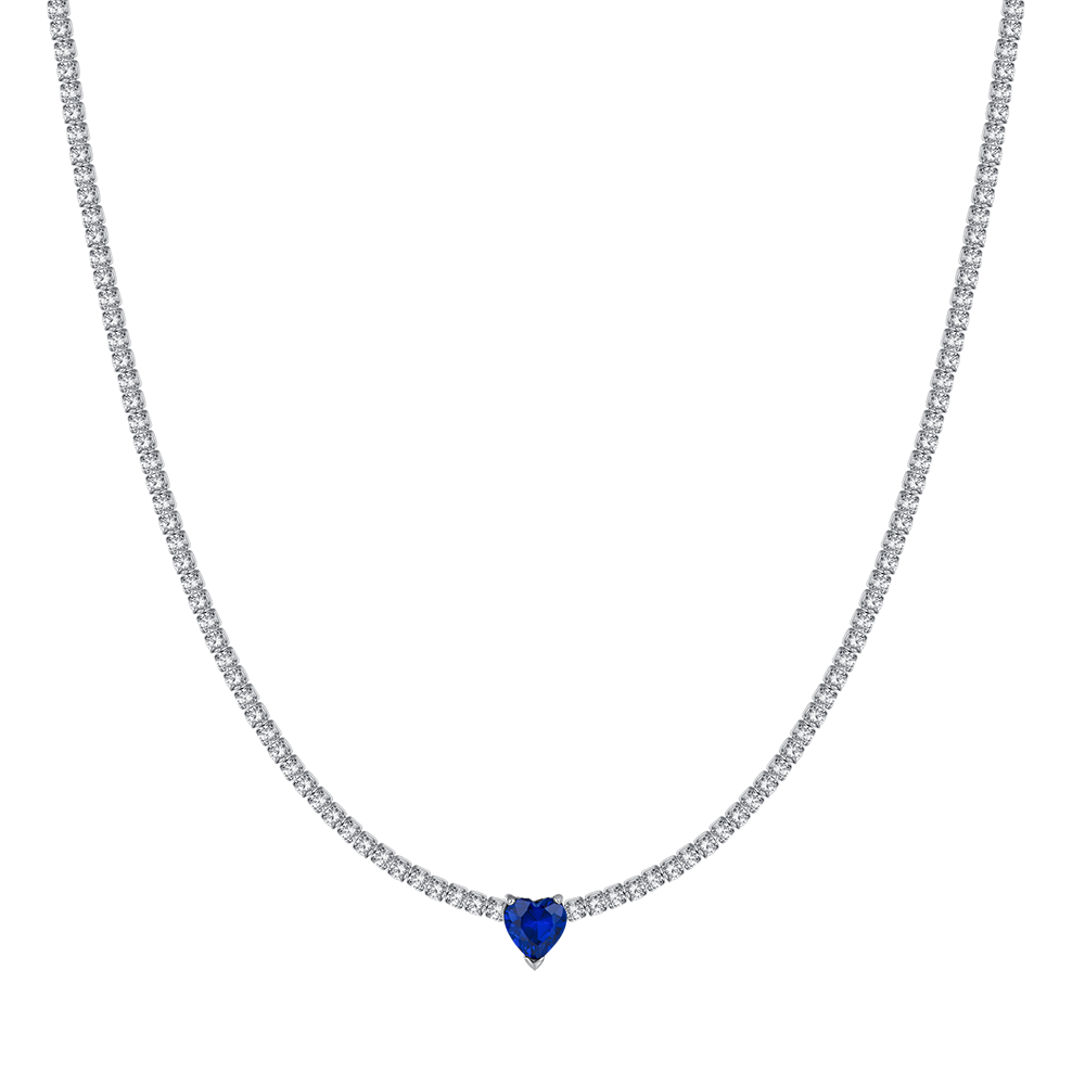 WOMAN'S TENNIS NECKLACE IN STEEL WITH WHITE CRYSTALS AND BLUE CRYSTAL HEART Luca Barra