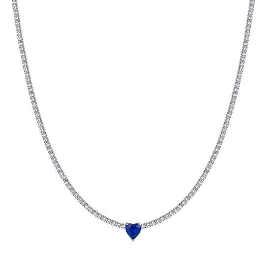 WOMAN'S TENNIS NECKLACE IN STEEL WITH WHITE CRYSTALS AND BLUE CRYSTAL HEART Luca Barra