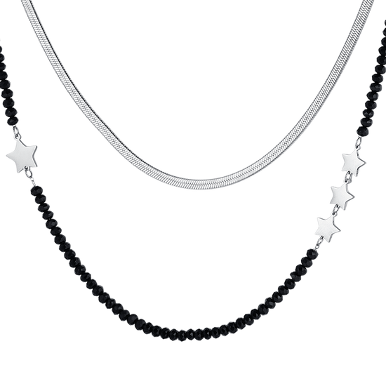 WOMAN'S MULTIFILLOCK NECKLACE IN STEEL WITH BLACK CRYSTALS AND STARS Luca Barra
