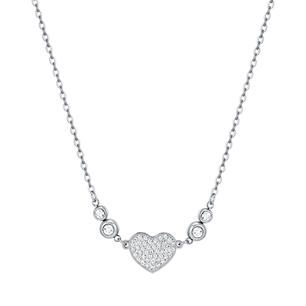 WOMEN'S STEEL HEART NECKLACE WITH WHITE CRYSTALS