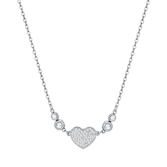 WOMEN'S STEEL HEART NECKLACE WITH WHITE CRYSTALS