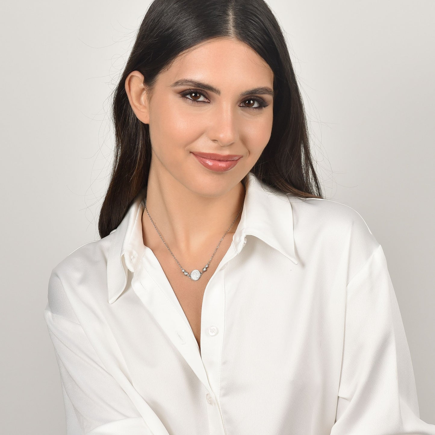 WOMEN'S STEEL NECKLACE WITH WHITE CRYSTAL ELEMENT