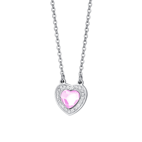 ROSE CRYSTAL HEART STEEL WOMEN'S NECKLACE WITH WHITE CRYSTALS