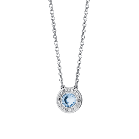 WOMEN'S STEEL NECKLACE CRYSTAL ELEMENT AQUAMARINE AND WHITE CRYSTALS