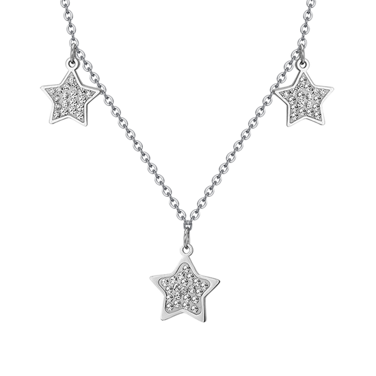 WOMEN'S STEEL STAR NECKLACE WITH WHITE CRYSTALS