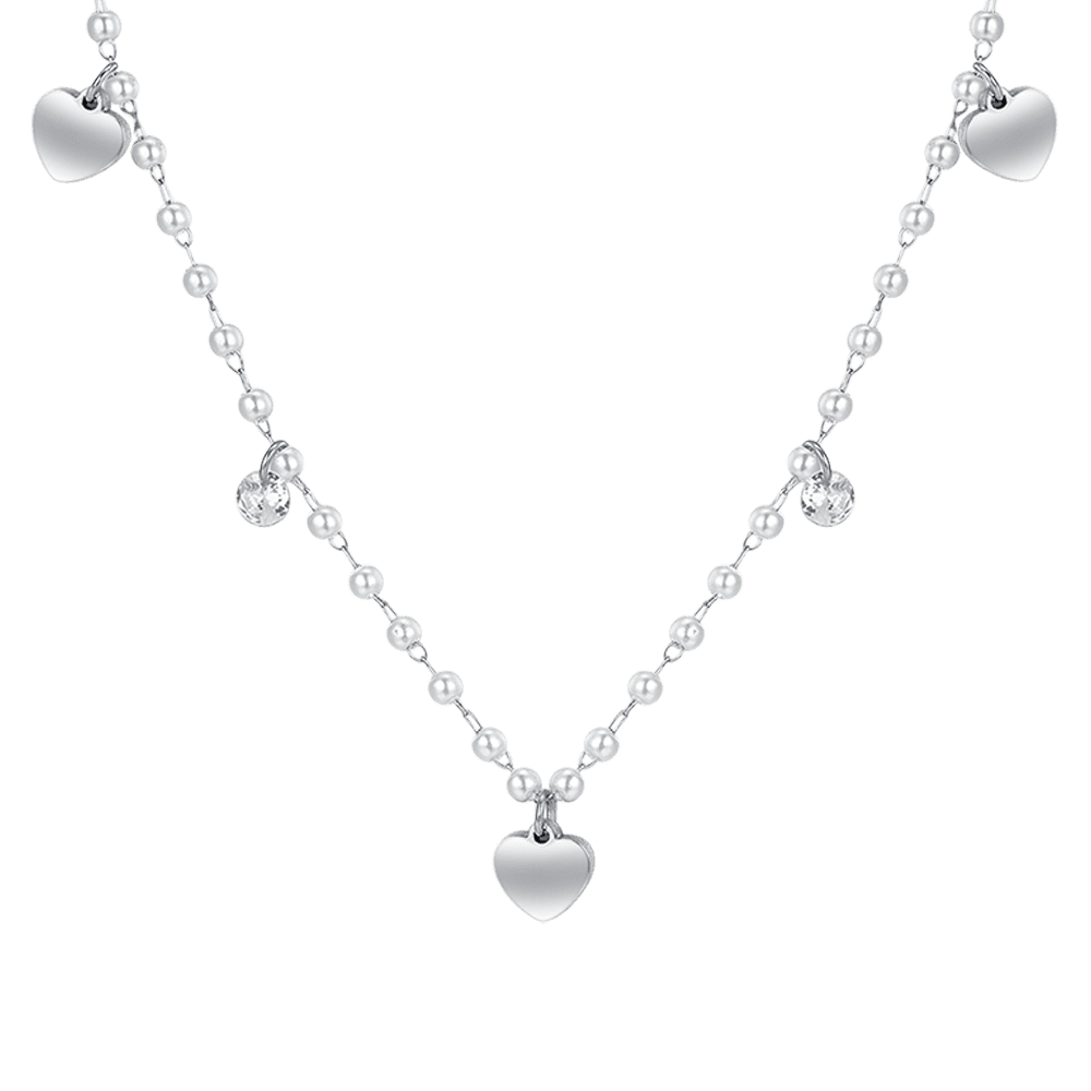 COLLANA DONNA IN ACCIAIO PERLE CON CUORI Luca Barra