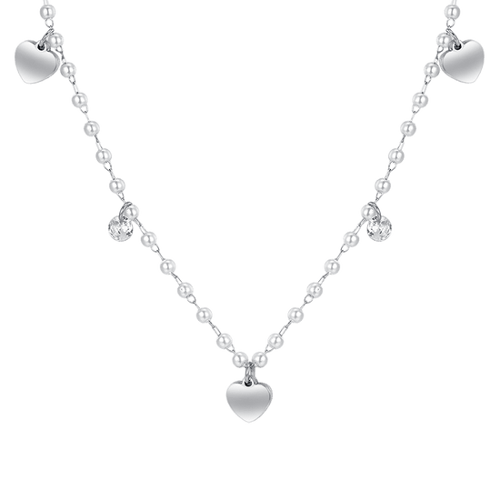 COLLANA DONNA IN ACCIAIO PERLE CON CUORI Luca Barra