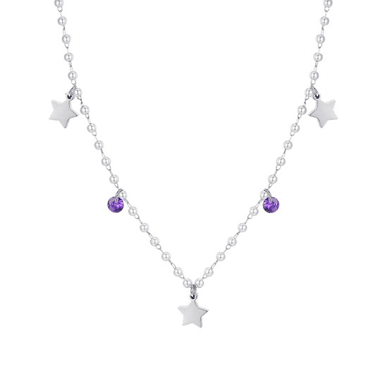 WOMEN'S STEEL PEARL NECKLACE WITH STARS