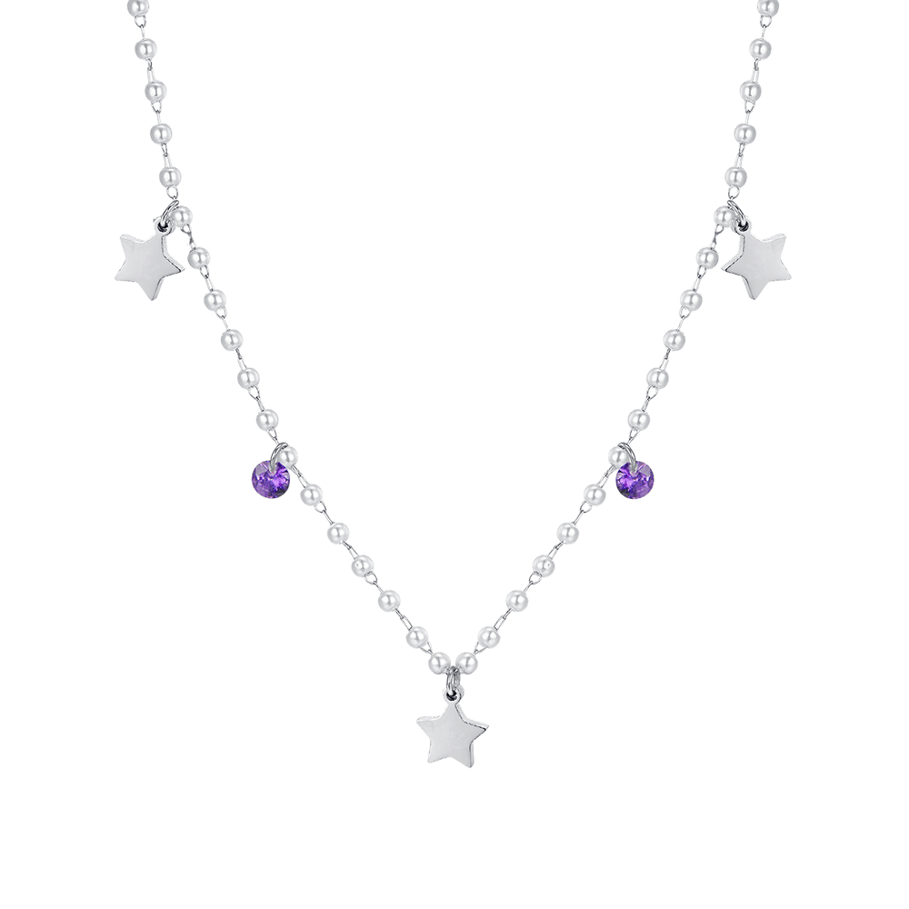 WOMEN'S STEEL PEARL NECKLACE WITH STARS