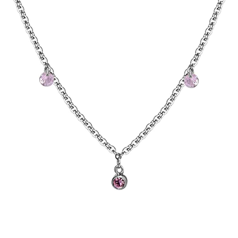 PINK CRYSTALS STEEL WOMEN'S NECKLACE