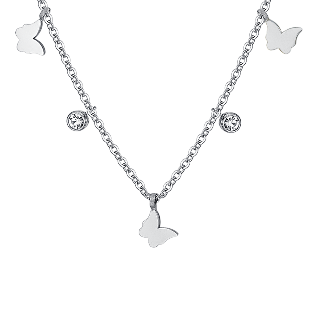 WOMEN'S STEEL BUTTERFLIES AND CRYSTALS NECKLACE