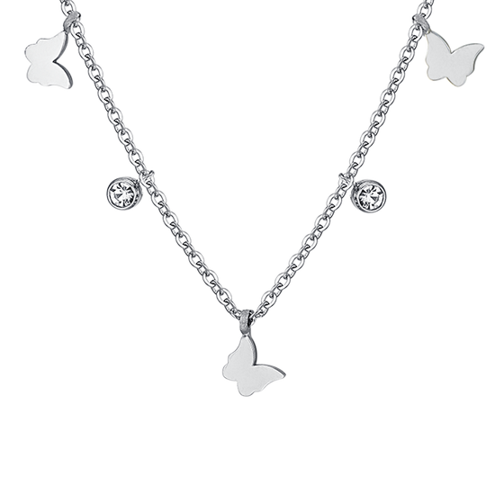 WOMEN'S STEEL BUTTERFLIES AND CRYSTALS NECKLACE