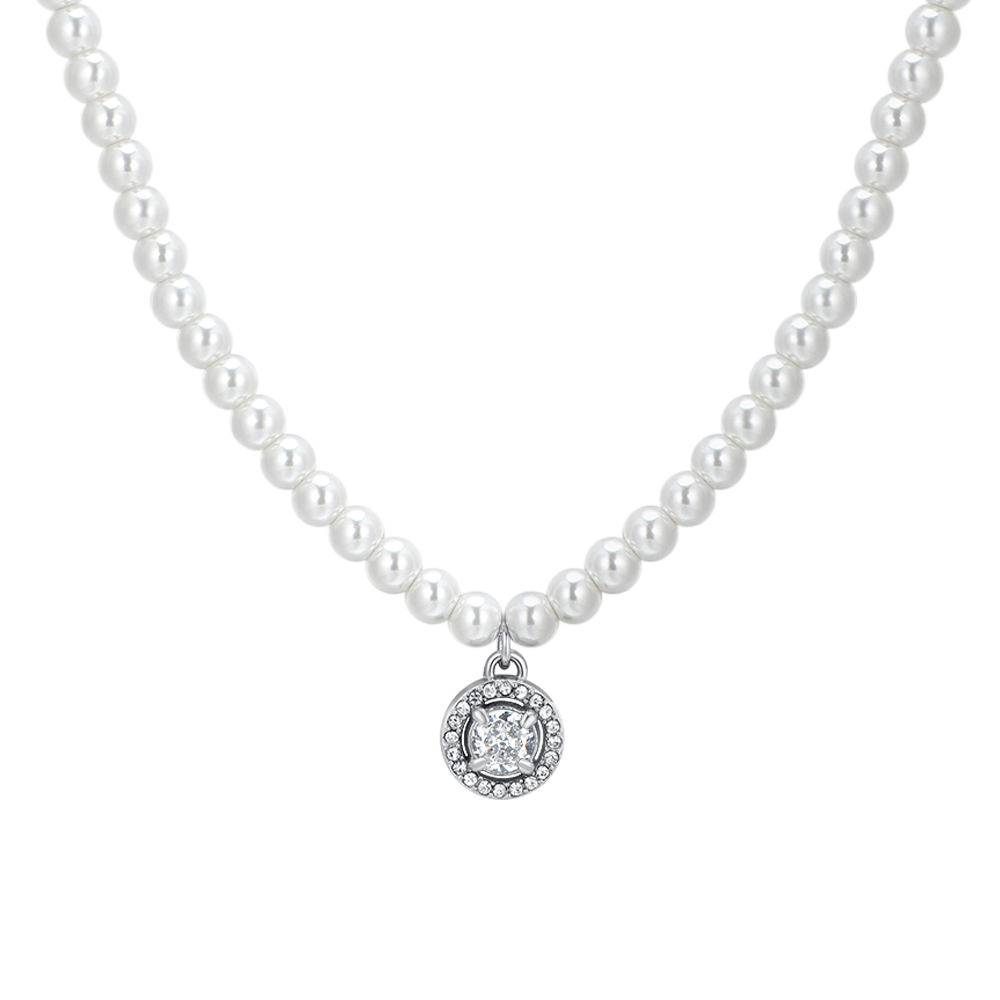 COLLANA DONNA IN ACCIAIO PERLE E ZIRCONE BIANCO Luca Barra