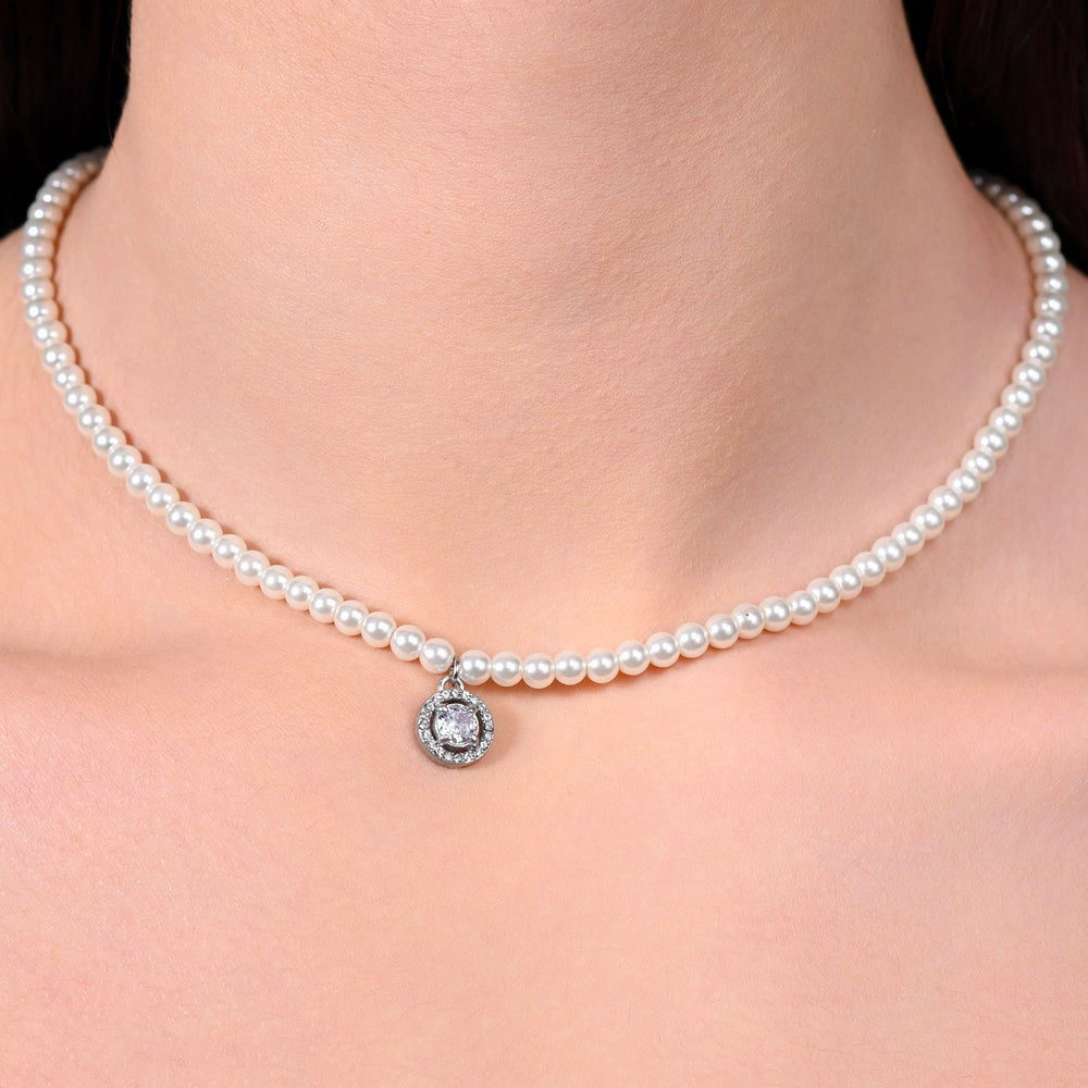 COLLANA DONNA IN ACCIAIO PERLE E ZIRCONE BIANCO Luca Barra