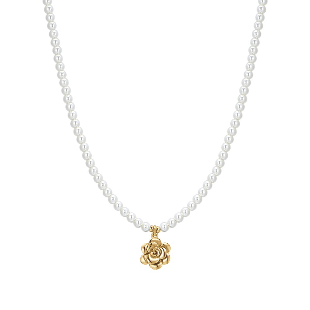 COLLANA DONNA IN ACCIAIO IP GOLD PERLE E ROSA Luca Barra