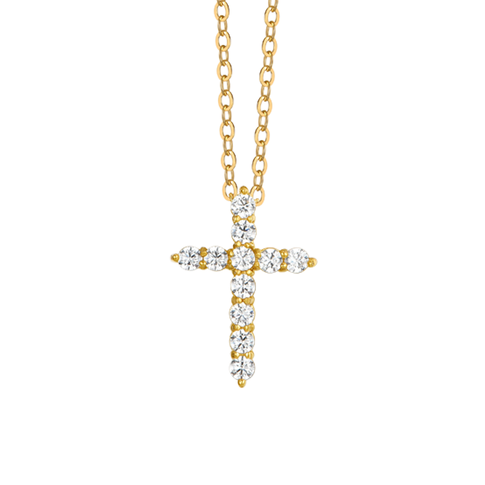 IP GOLD STEEL WOMEN'S NECKLACE CROSS WHITE CUBIC ZIRCONIA