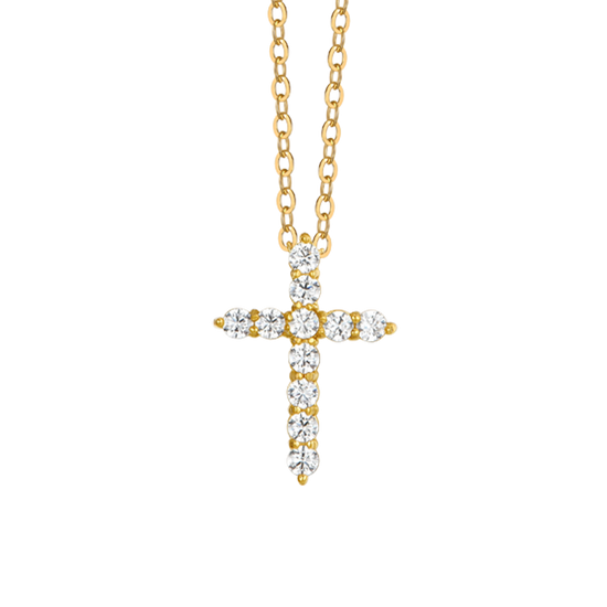 IP GOLD STEEL WOMEN'S NECKLACE CROSS WHITE CUBIC ZIRCONIA