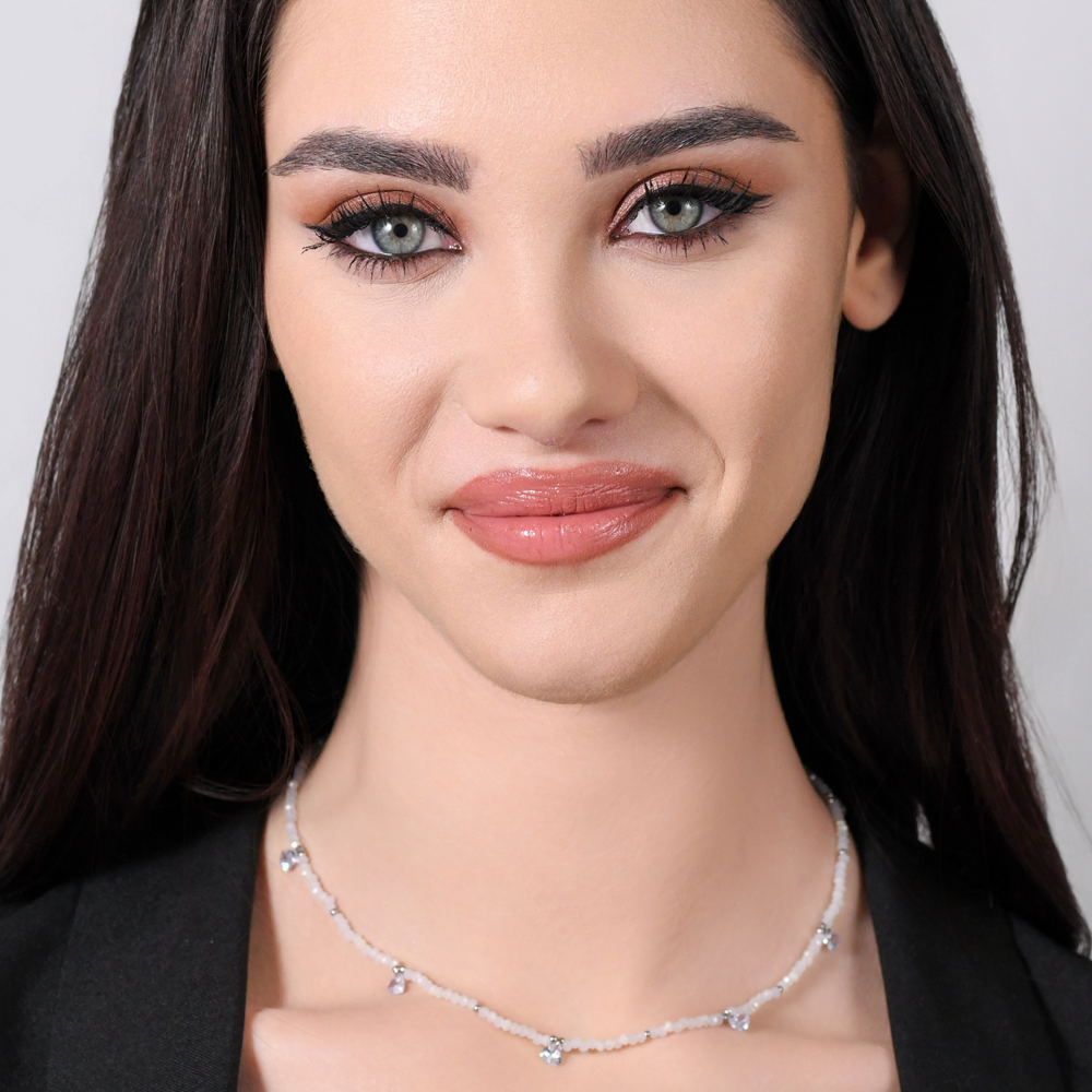 WOMEN'S STEEL NECKLACE WHITE STONES AND CRYSTALS