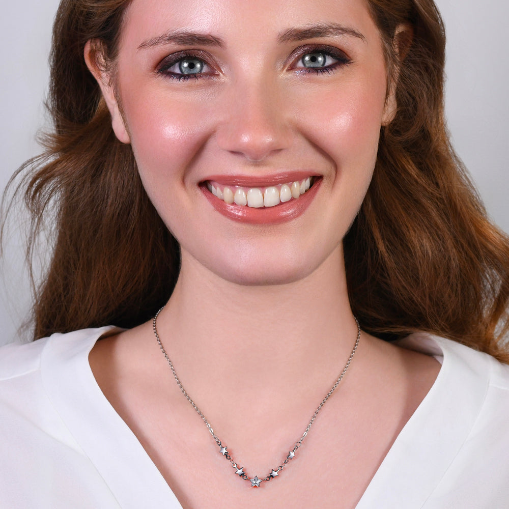COLLANA IN ACCIAIO CON STELLE E ZIRCONI BIANCHI