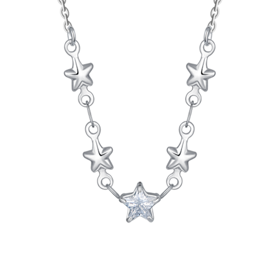 COLLANA IN ACCIAIO CON STELLE E ZIRCONI BIANCHI