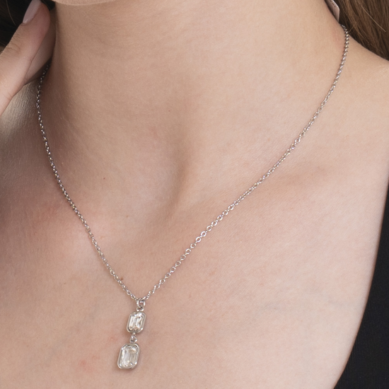 COLLANA DONNA IN ACCIAIO  CON CRISTALLI BIANCHI