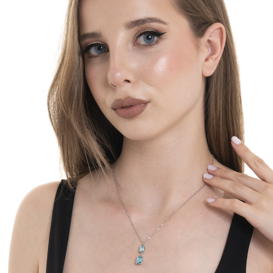 COLLANA DONNA IN ACCIAIO CON CRISTALLI ACQUA MARINA