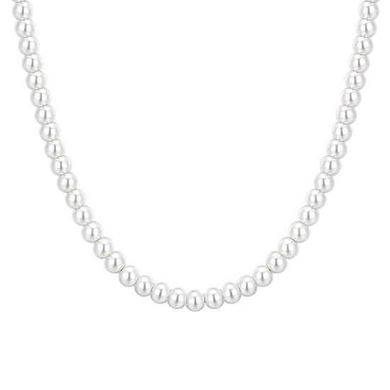 WOMEN'S STEEL NECKLACE WITH WHITE PEARLS