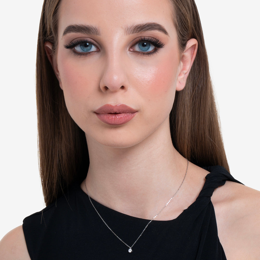 COLLANA DONNA IN ACCIAIO  CON CRISTALLO BIANCO