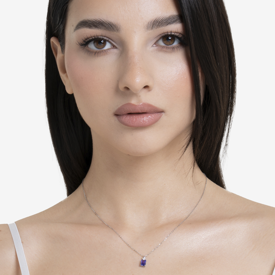 Carica immagine nella Galleria COLLANA DONNA IN ACCIAIO CON ZIRCONI VIOLA E BIANCO
