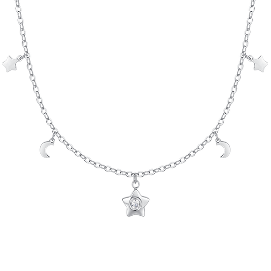 COLLANA DONNA IN ACCIAIO, STELLA CON ZIRCONE BIANCO, LUNE E STELLE