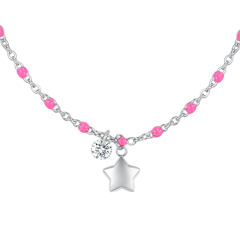 COLLANA DONNA IN ACCIAIO CON STELLA, CRTISTALLO E PIETRE CON SMALTO FUCSIA