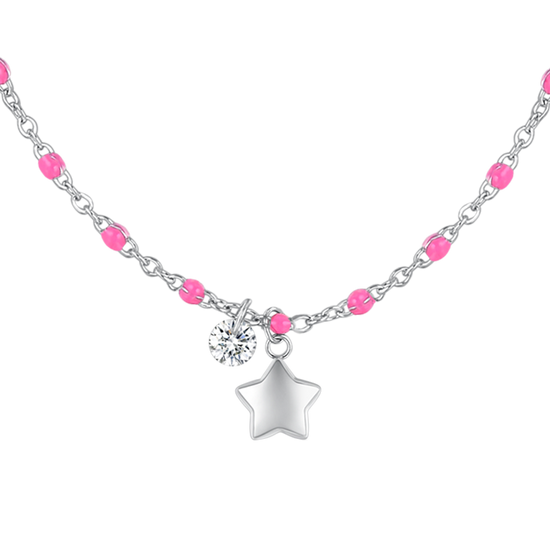 COLLANA DONNA IN ACCIAIO CON STELLA, CRTISTALLO E PIETRE CON SMALTO FUCSIA