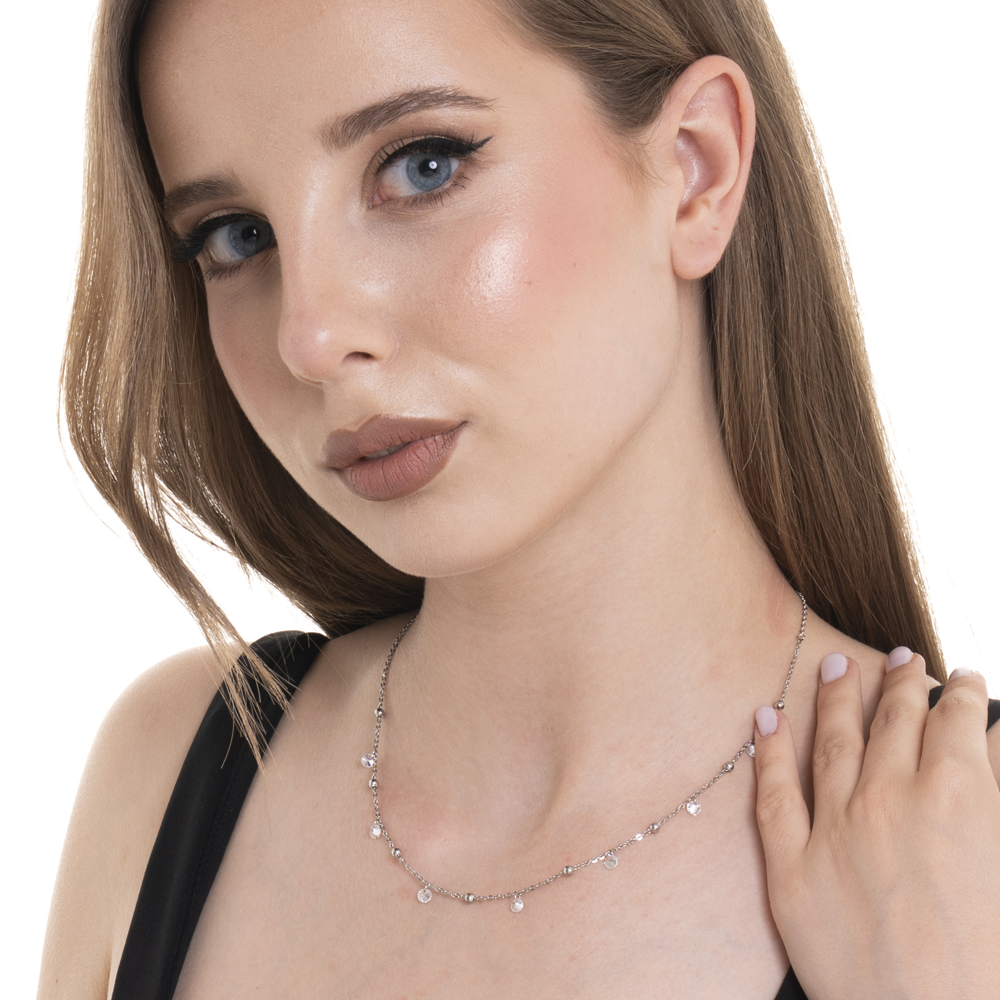 COLLANA DONNA IN ACCIAIO CON ZIRCONI BIANCHI