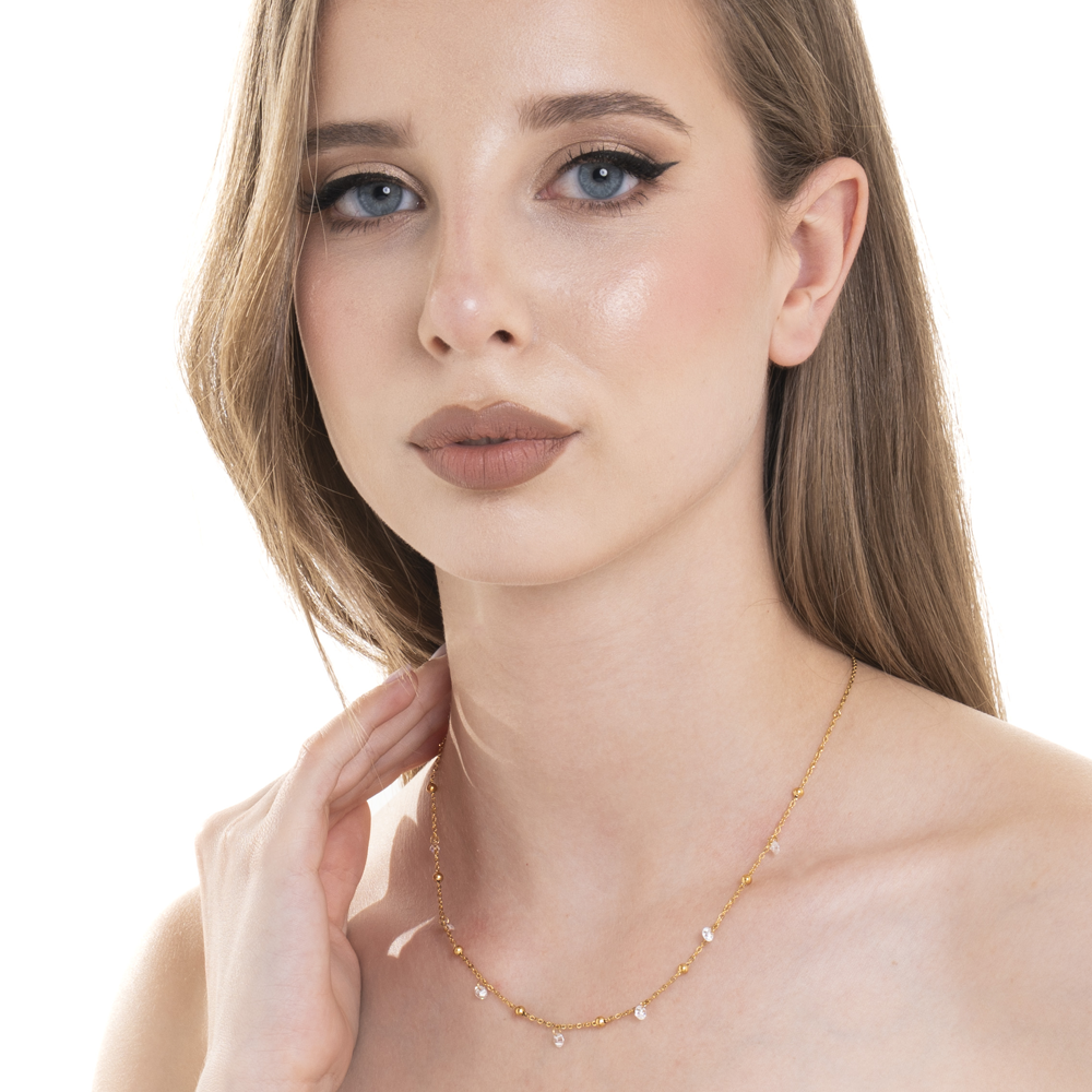 COLLANA DONNA IN ACCIAIO IP GOLD CON ZIRCONI BIANCHI