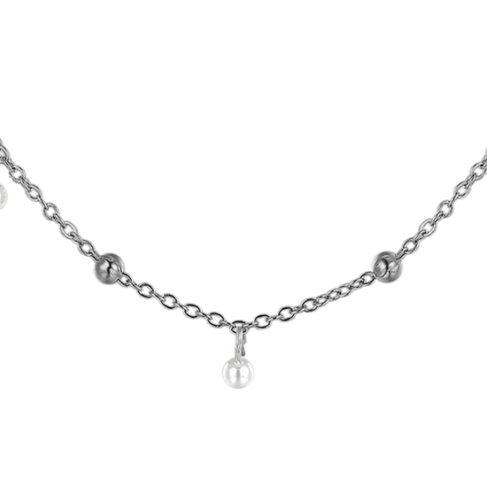 WOMEN'S STEEL NECKLACE WITH WHITE PEARLS