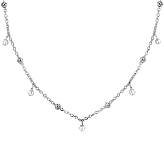 WOMEN'S STEEL NECKLACE WITH WHITE PEARLS