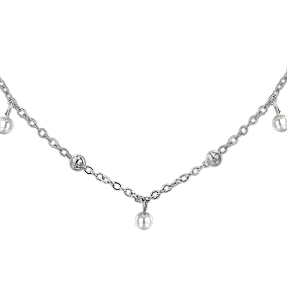 WOMEN'S STEEL NECKLACE WITH WHITE PEARLS