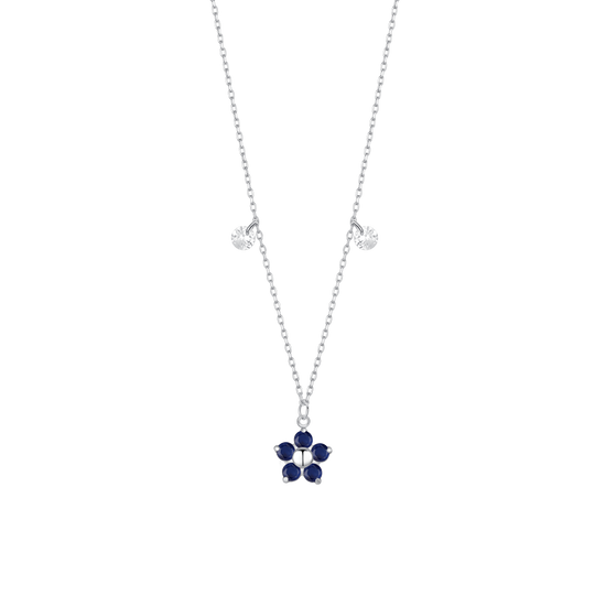 COLLANA DONNA IN ACCIAIO CON PENDENTE FIORE CON E PETALI ZICONE BLU