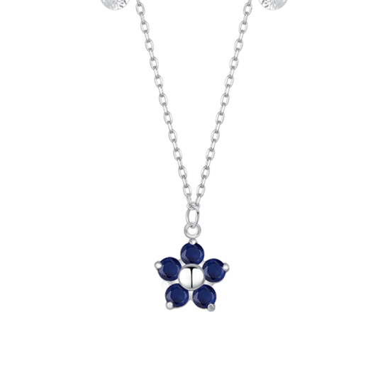 COLLANA DONNA IN ACCIAIO CON PENDENTE FIORE CON E PETALI ZICONE BLU