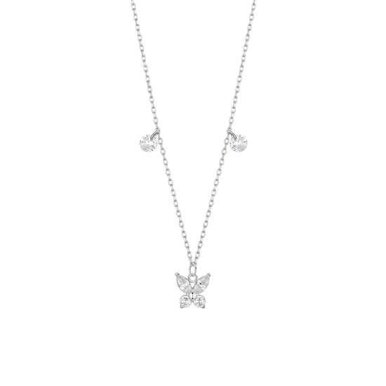 COLLANA DONNA IN ACCIAIO CON PENDENTE FARFALLA ED ALI ZIRCONE BIANCO