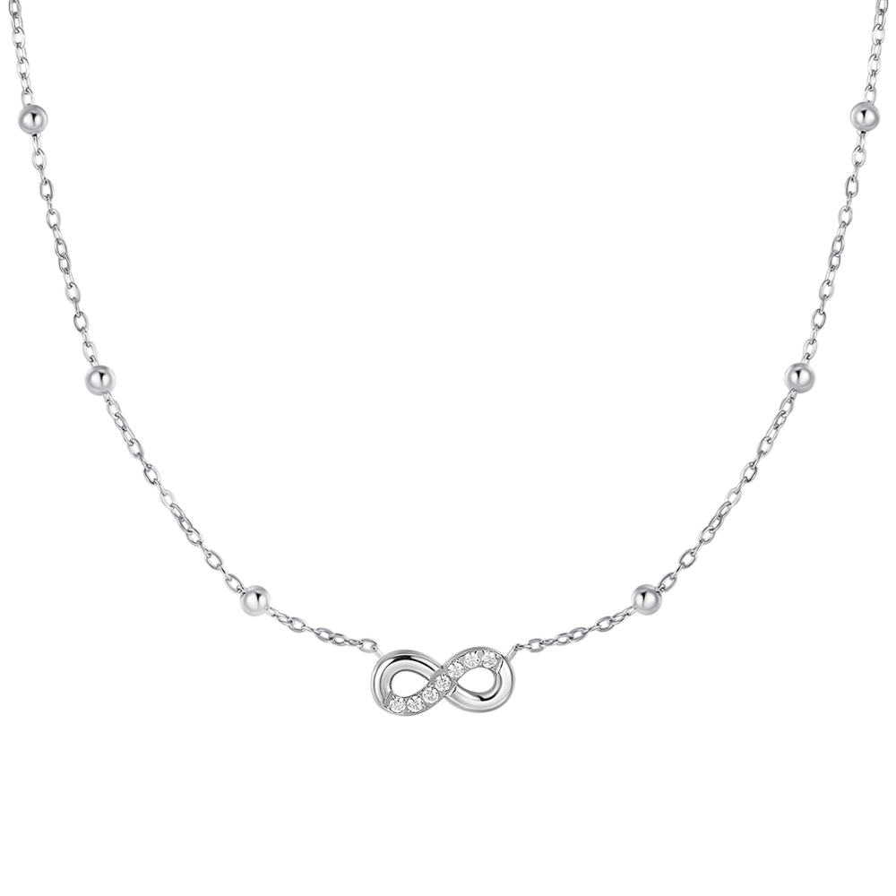 COLLANA DONNA IN ACCIAIO CON INFINITO E PUNTI LUCE DI ZIRCONE BIANCO