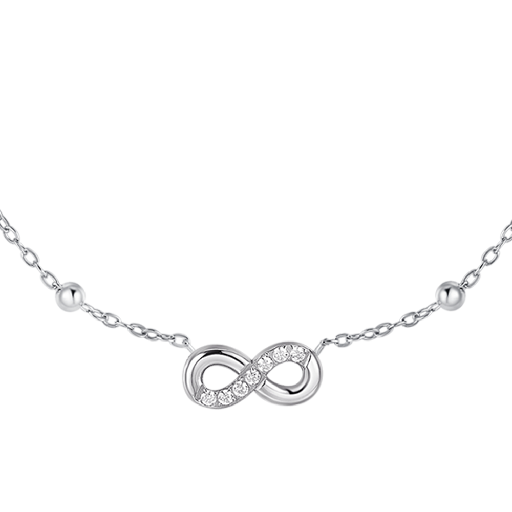 COLLANA DONNA IN ACCIAIO CON INFINITO E PUNTI LUCE DI ZIRCONE BIANCO