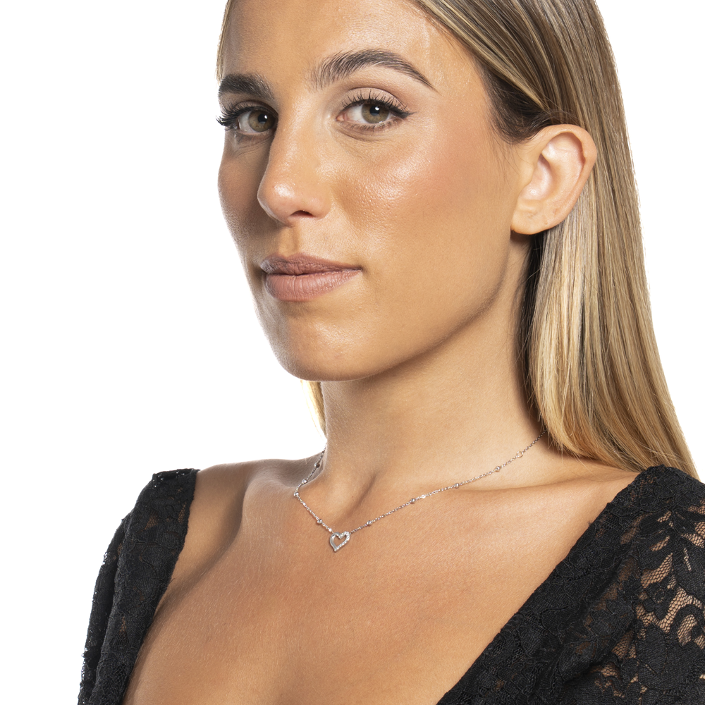 COLLANA DONNA IN ACCIAIO CON CUORE E PUNTI LUCE IN ZIRCONE BIANCO