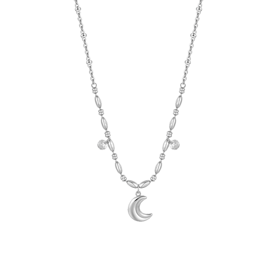 COLLANA DONNA IN ACCIAIO CON LUNA E ZIRCONI BIANCHI