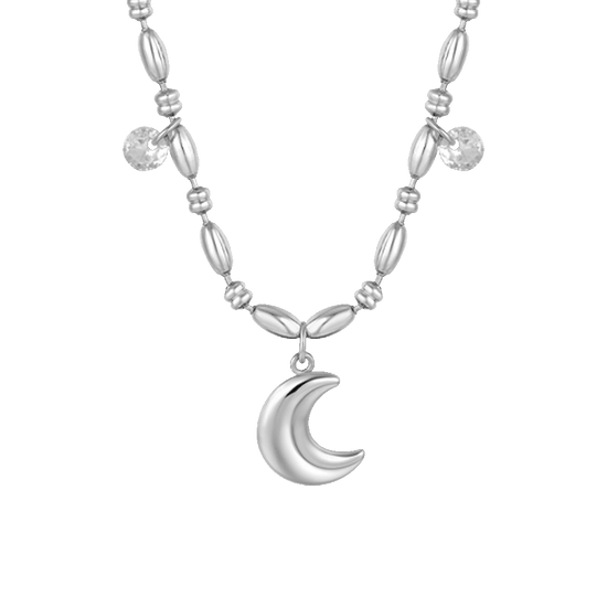 COLLANA DONNA IN ACCIAIO CON LUNA E ZIRCONI BIANCHI